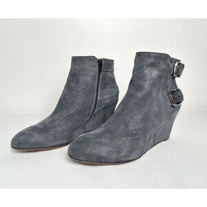 AGL Attilio Giusti Leombruni Double Buckle Suede Wedge Bootie in Asphalt- Sz 9.5